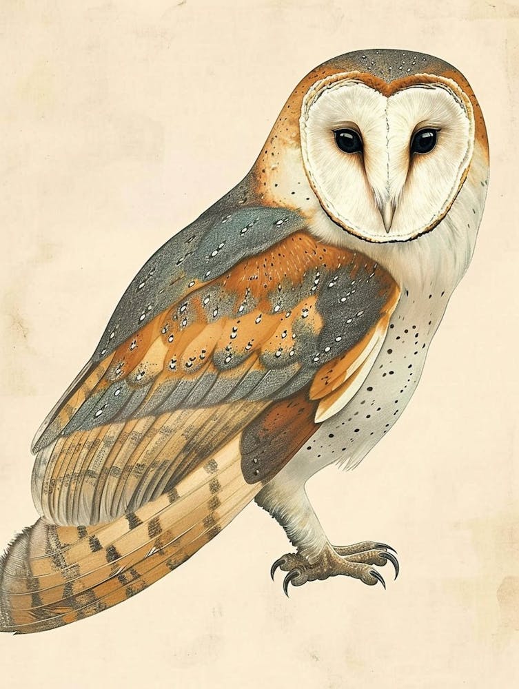 Barn Owl Vintage Illustration 1