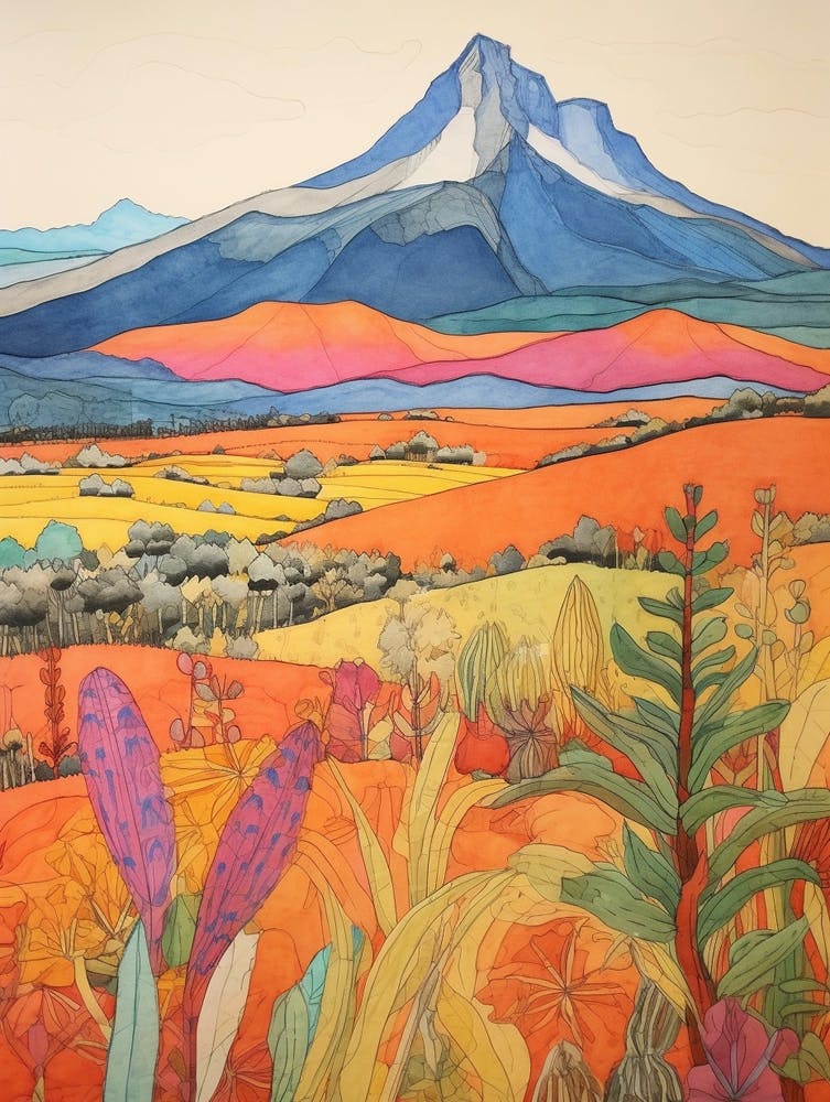 Pico De Orizaba Mexico 2 Colourful Mountain Illustration