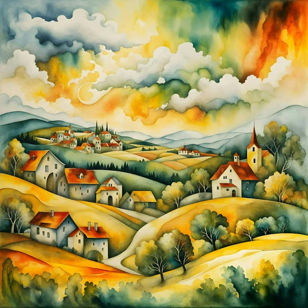 Watercolor Of A Village 6