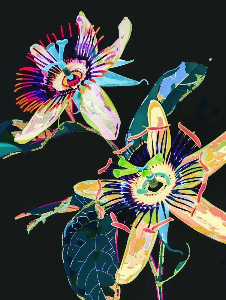 Neon Flowers On Black Passionflower 4