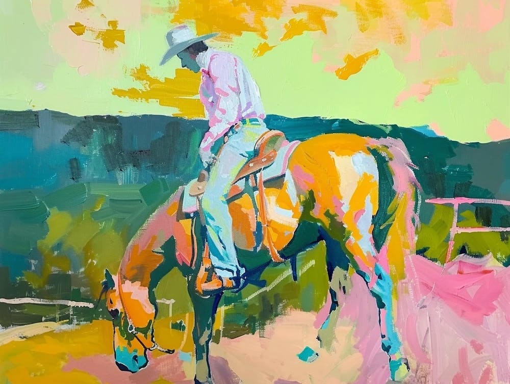 Neon Cowboy In Santa Fe New Mexico Painting