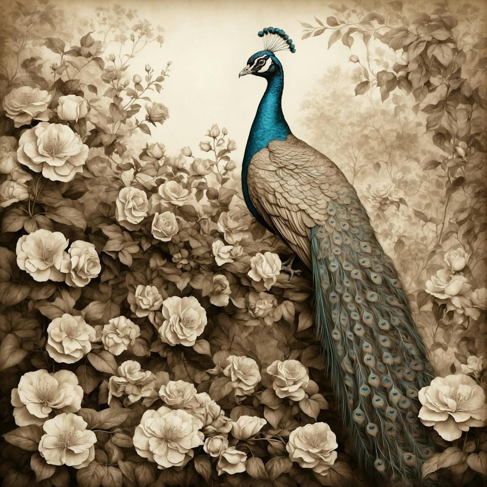 Default Vintage Sepia Peacock In A Garden A Beautifully Detail 0