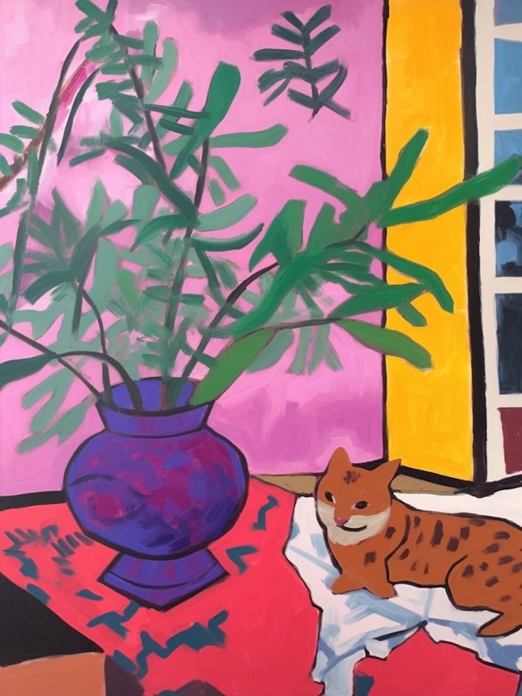 A Painting Of A Still Life Of A Heather With A Cat In The Style Of Matisse 1