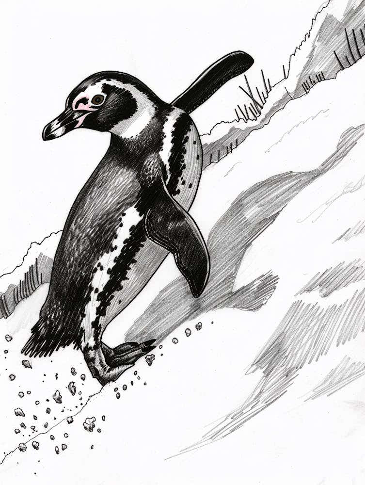 African Penguin Sliding Down Snowy Slopes 7