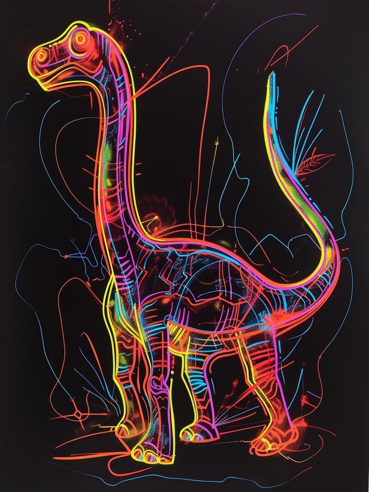 Neon Dinosaur Line Scribble