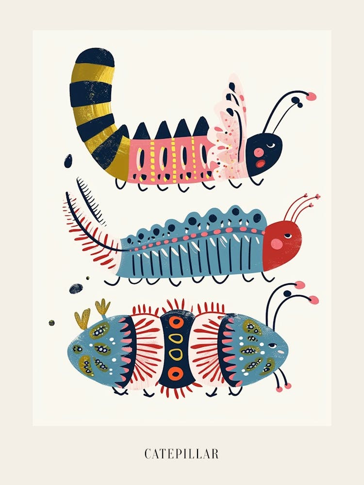 Colourful Insect Illustration Catepillar 5 Poster