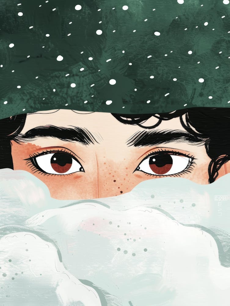 Boy Peeking Out Of The Snow