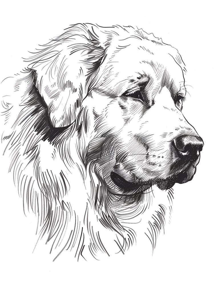 Great Pyrenees Dog Line Sketch