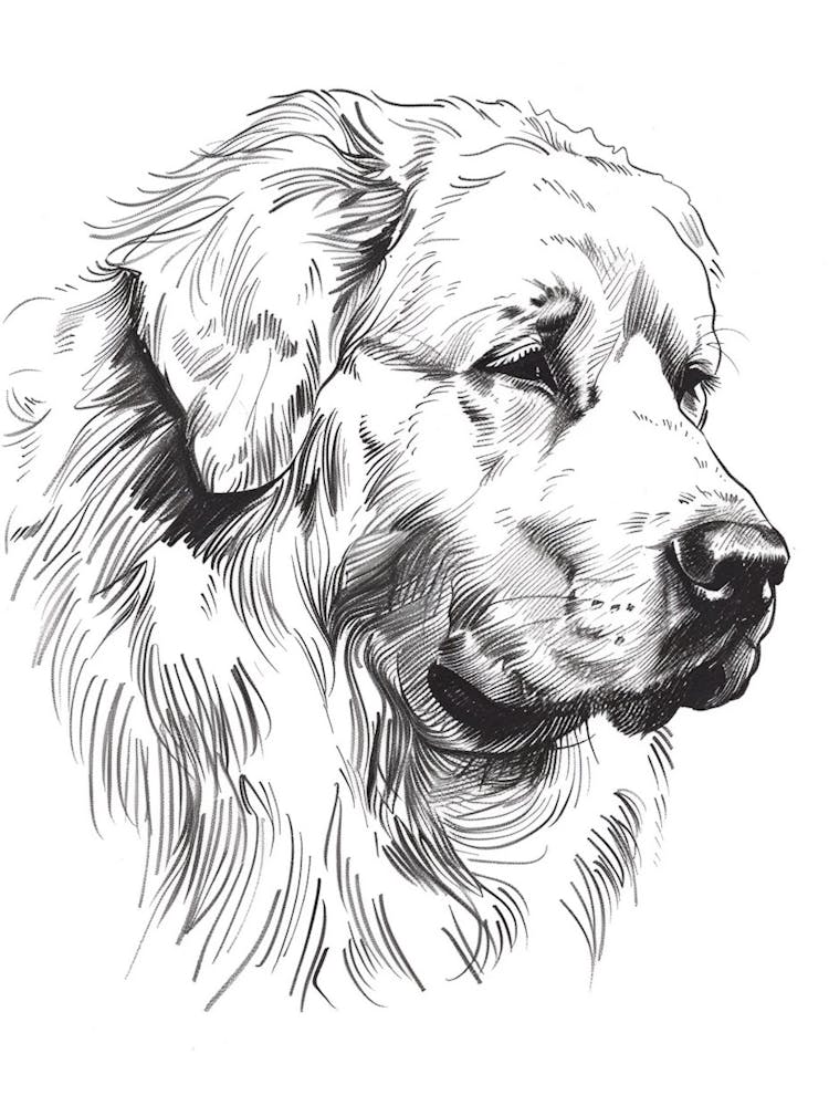 Great Pyrenees Dog Line Sketch