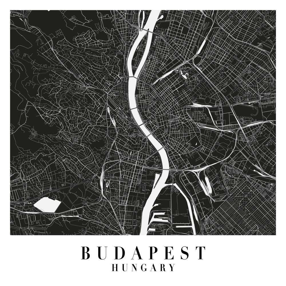 Budapest Hungary Minimal Black Mono Street Map  Square