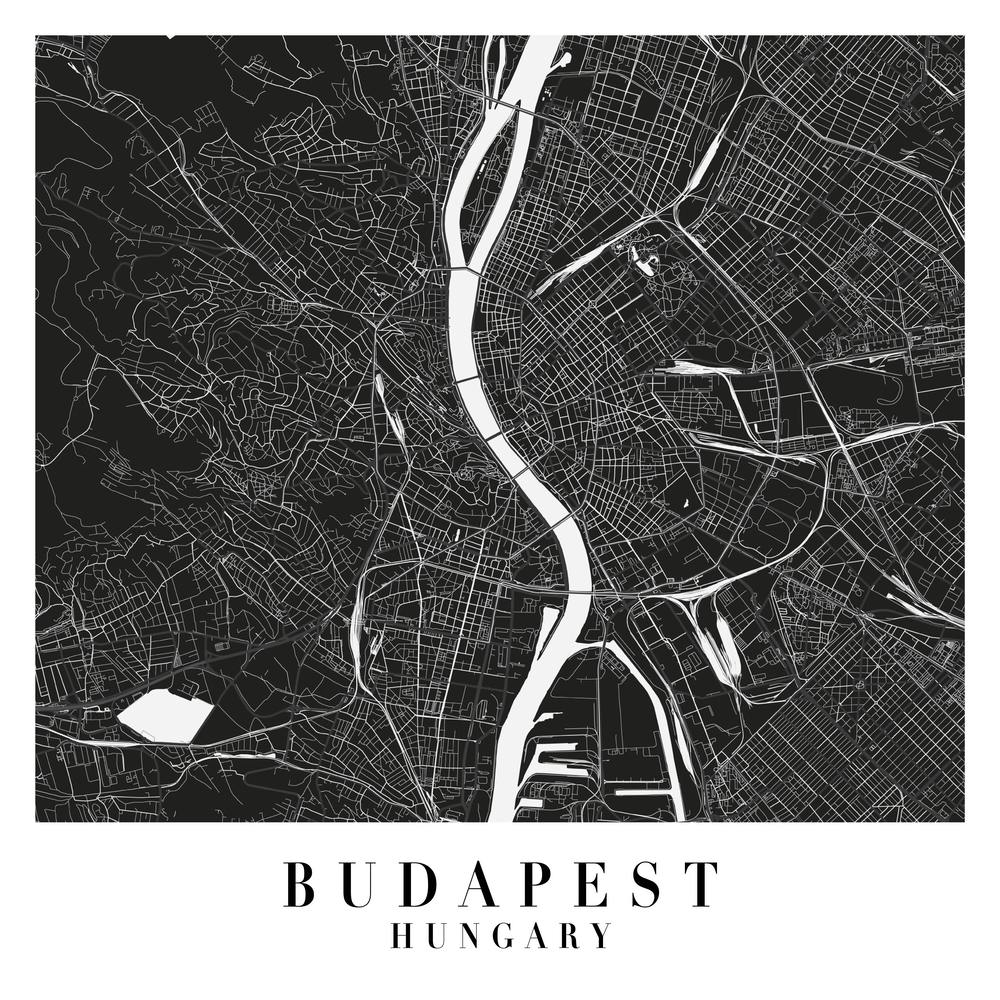 Budapest Hungary Minimal Black Mono Street Map  Square