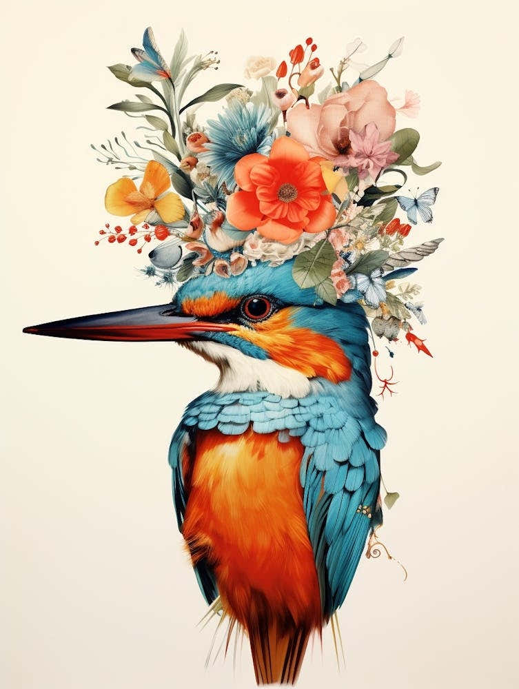 Bird With A Flower Crown Kingfisher 2