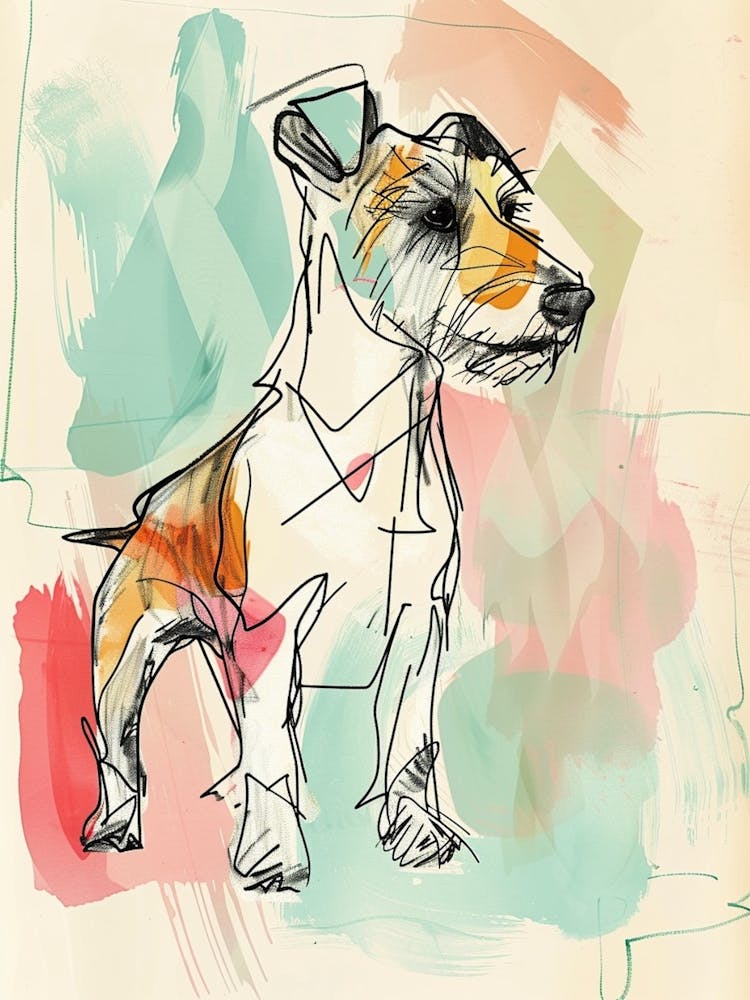 Jack Russel Dog Pastel Watercolour Line Illustration