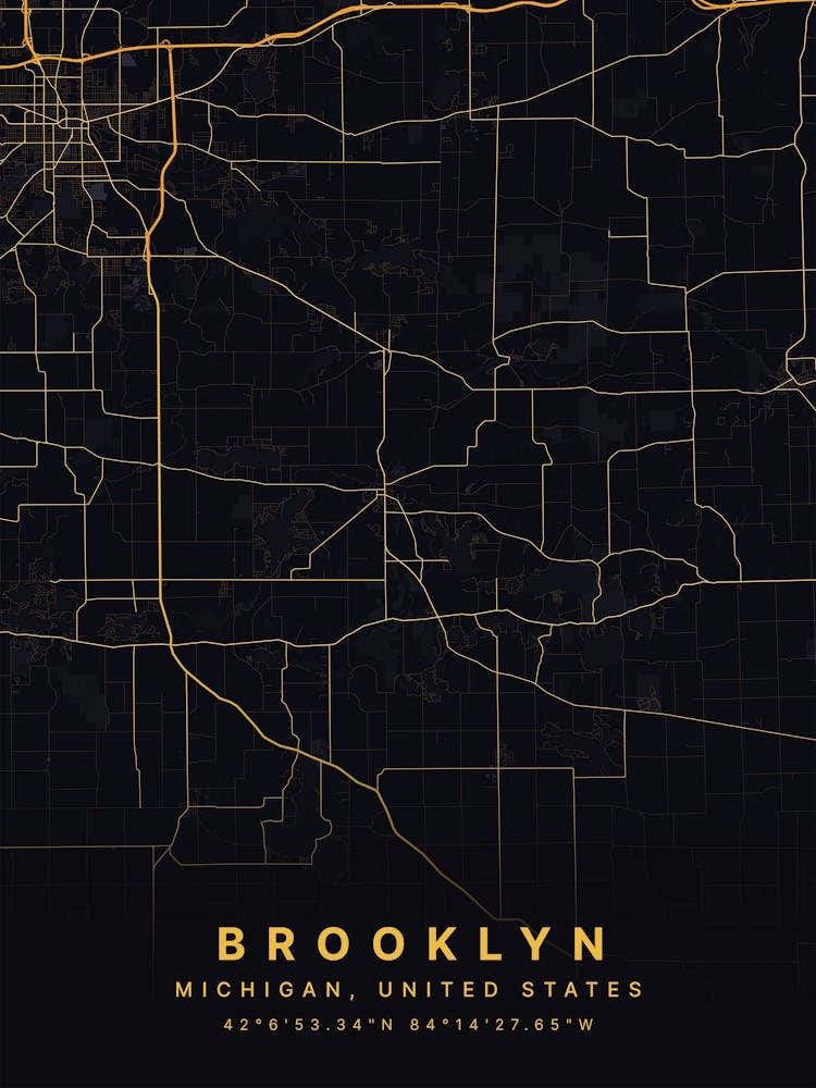 Brooklyn Michigan USA Black And Gold Map