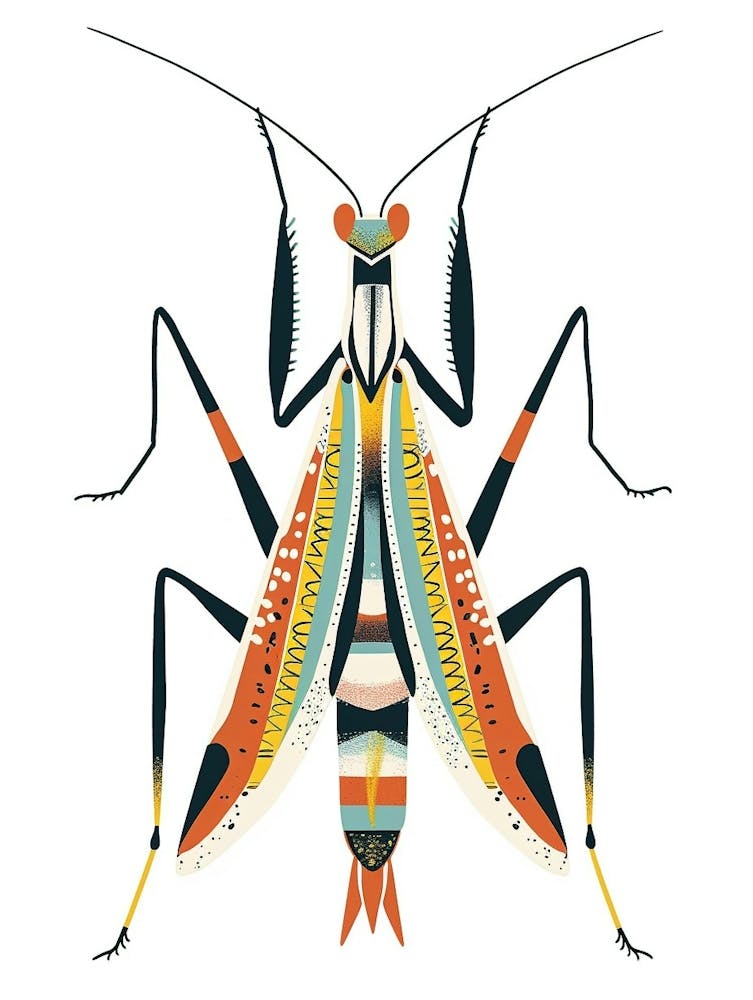 Colourful Insect Illustration Praying Mantis 1