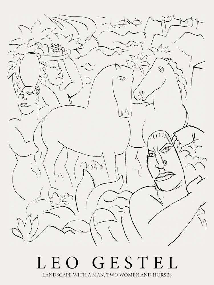 Leo Gestel Landscape With A Man, Two Women And Horses