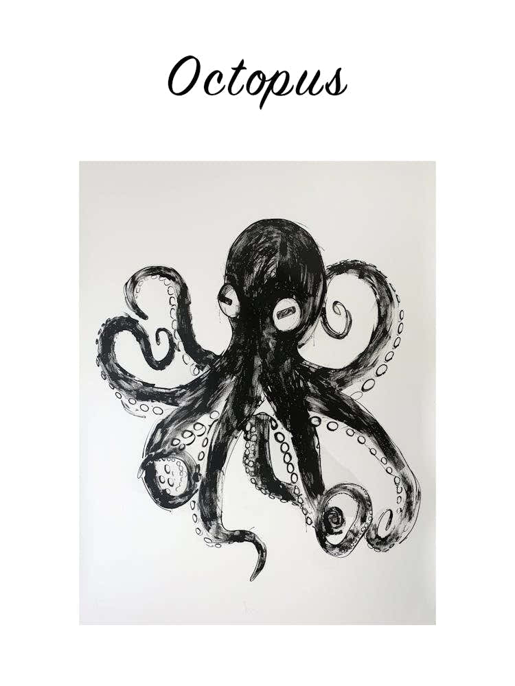 B&W Octopus Poster