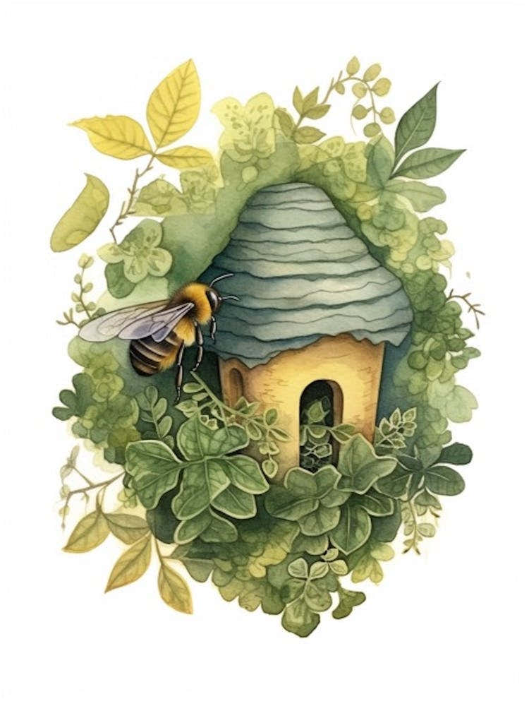 Cuckoo Leafcutter Bee Beehive Watercolour Illustration 2