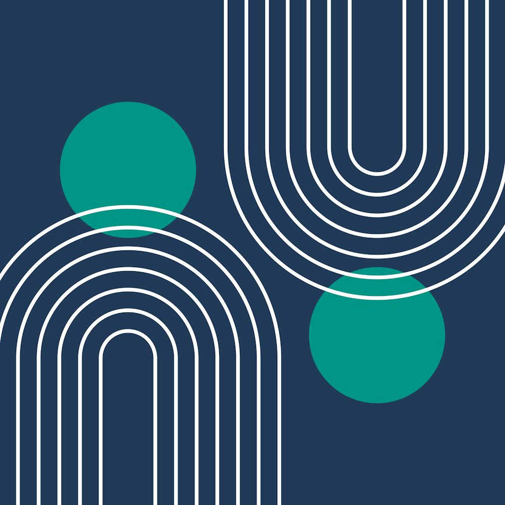 Mid Century Modern Geometric C18 In Navy Blue And Turquoise (Rainbow And Sun Abstraction) 02