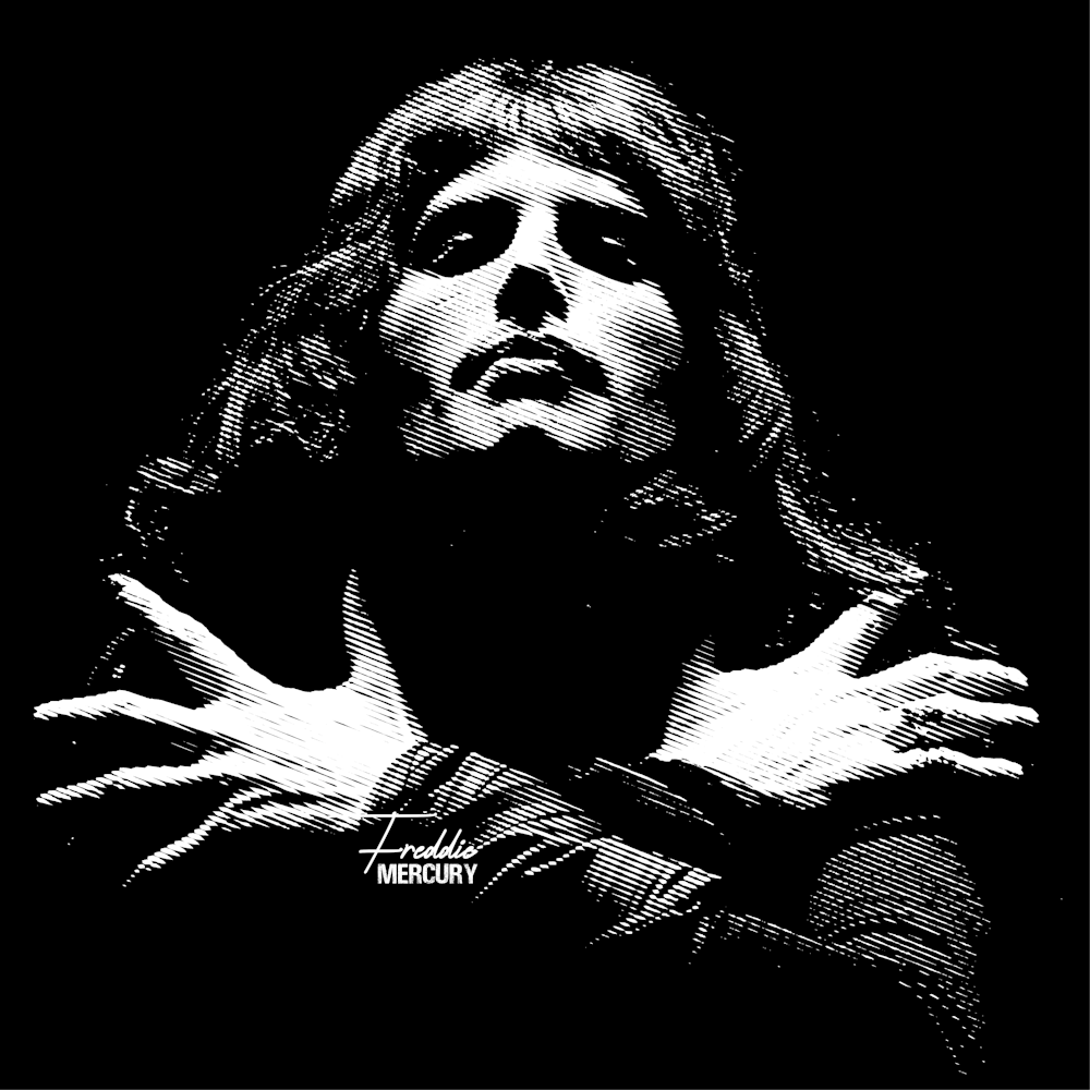 Freddie Mercury Music Legend Black White Line Art