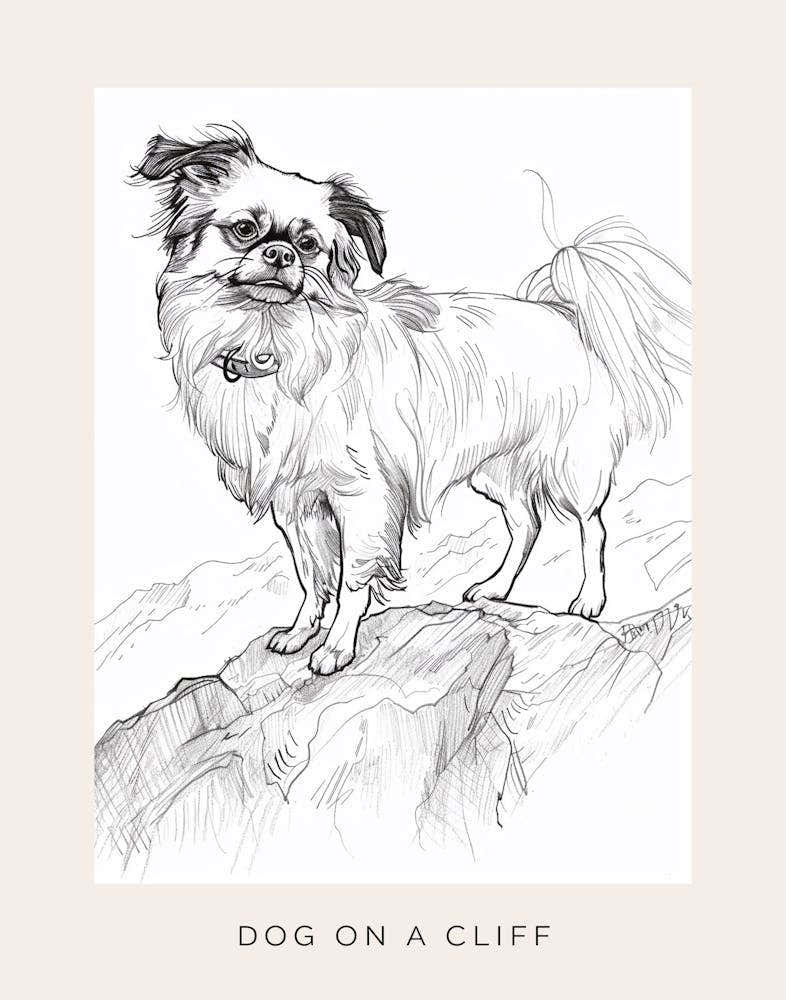 Dog On A Cliff Line Sketch Poster