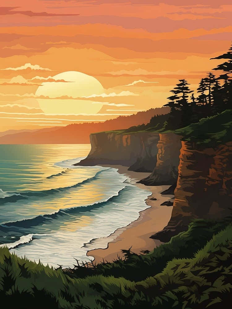 West Coast Trail New Zealand 3 Vintage Travel Illustration