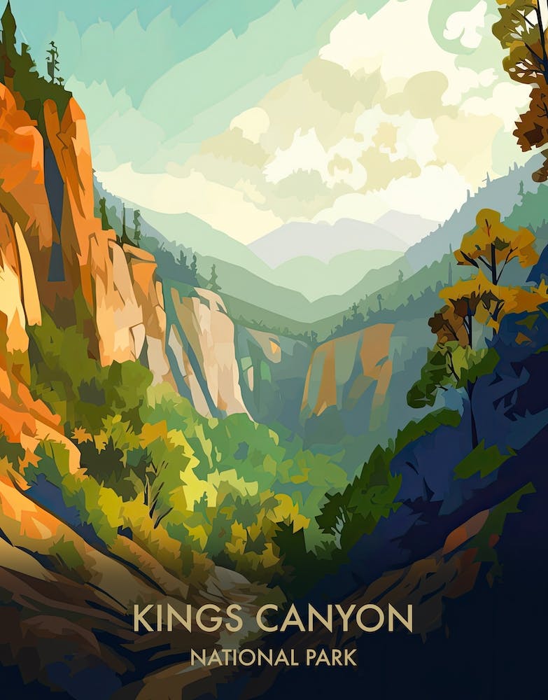 Kings Canyon National Park Travel Poster Illustration Style 2