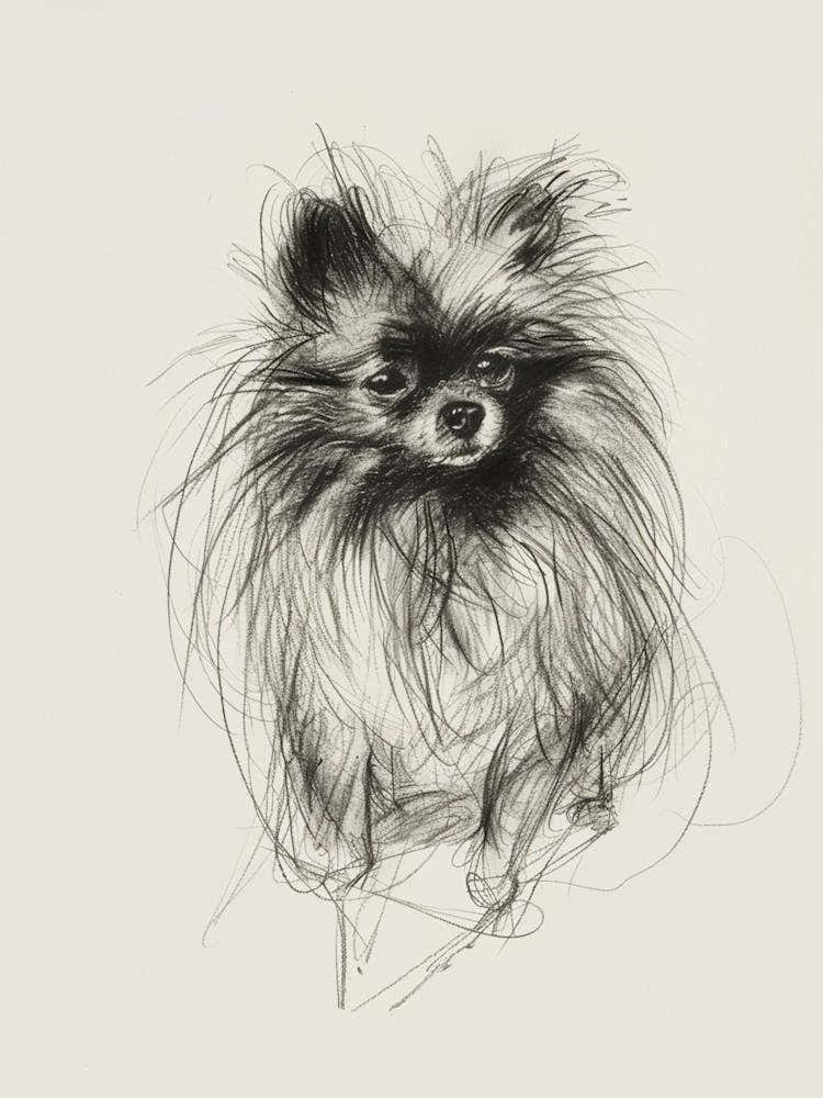 Pomeranian Dog Charcoal Line 2