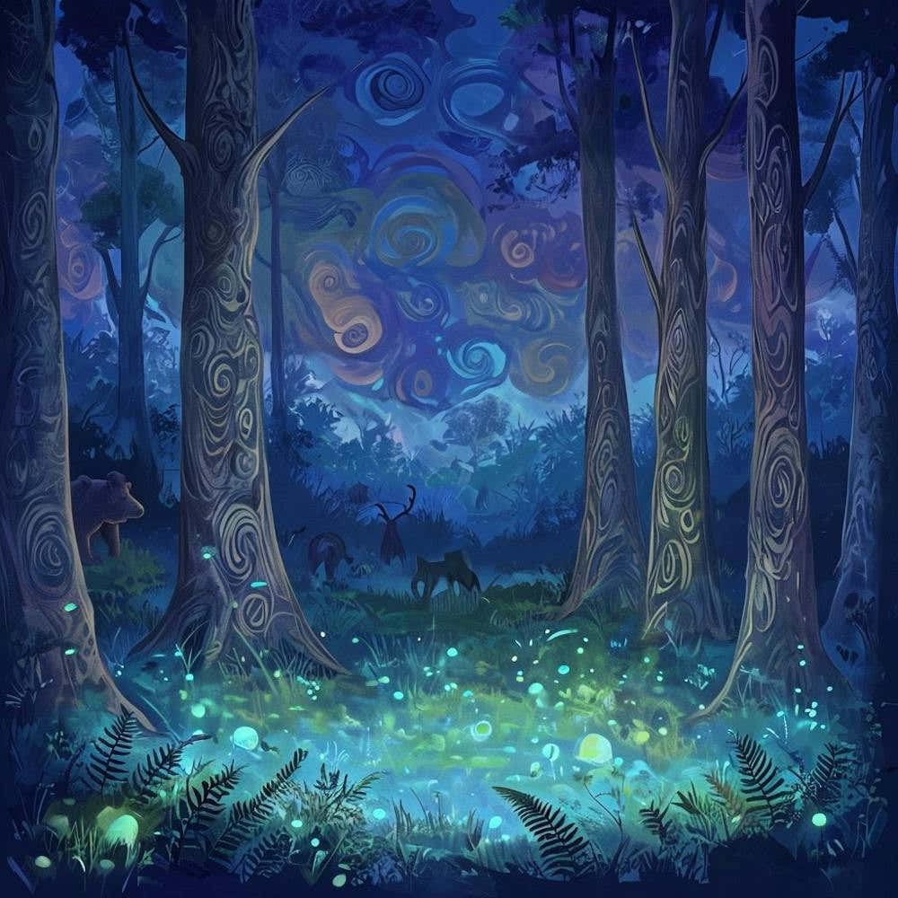Mystical Night Forest Scene With Bioluminescent Plants (1)