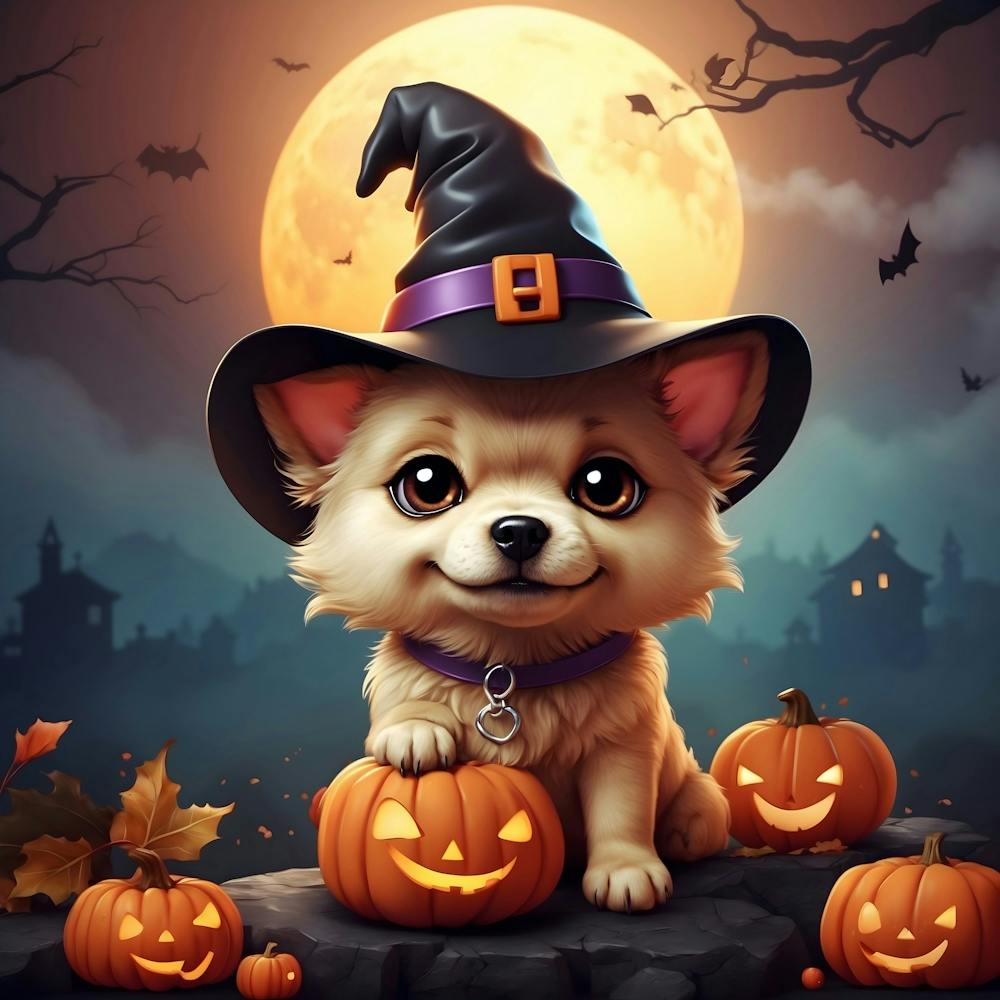 Cute Dog In A Witch Hat
