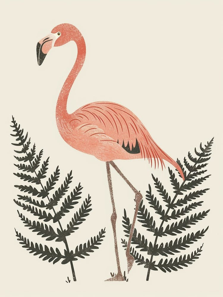Chilean Flamingo Ferns Minimalist Illustration 2