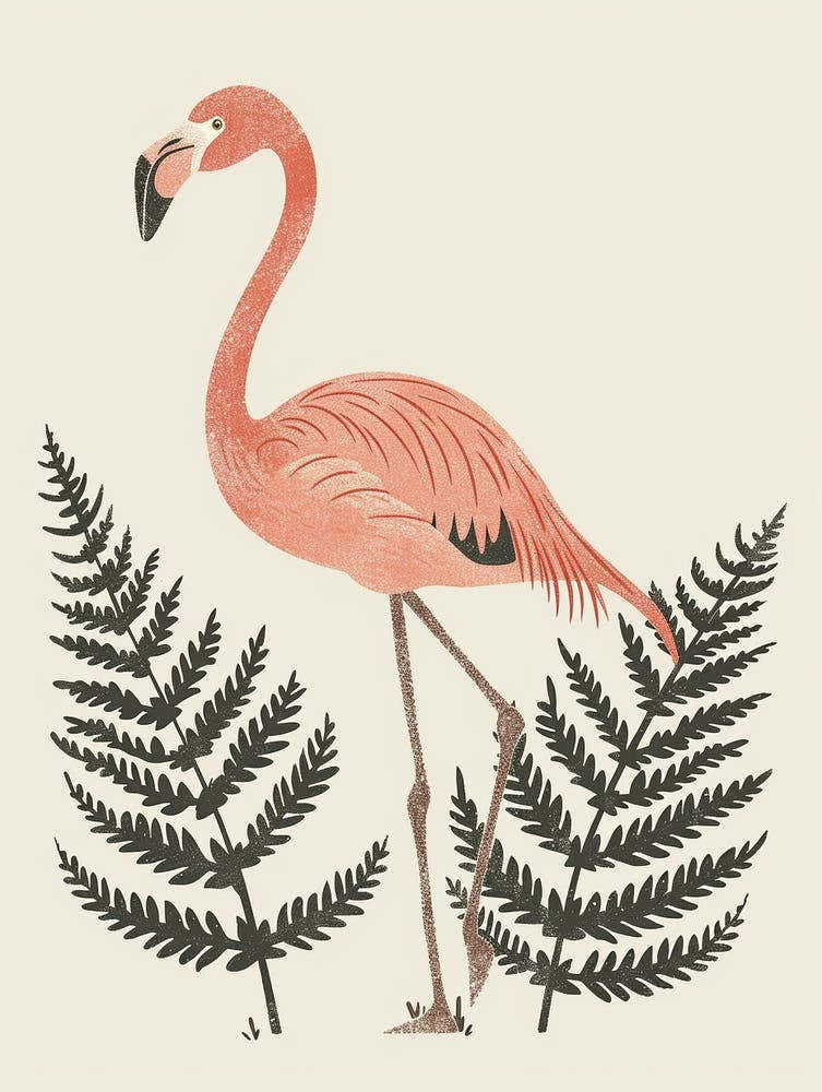 Chilean Flamingo Ferns Minimalist Illustration 2