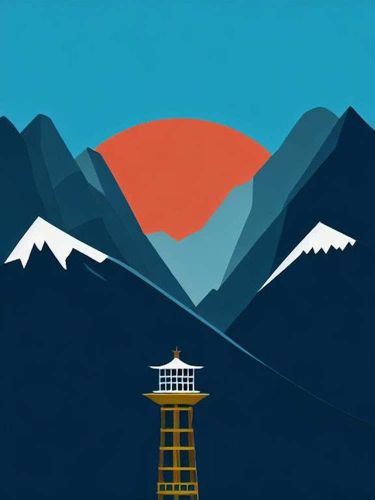 Popova Sapka, North Macedonia Modern Illustration Skiing Poster