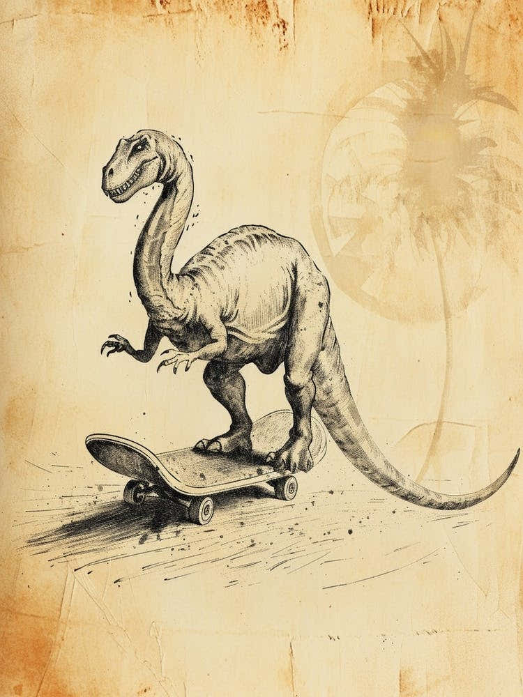 Vintage Brontosaurus Dinosaur On A Skateboard  1
