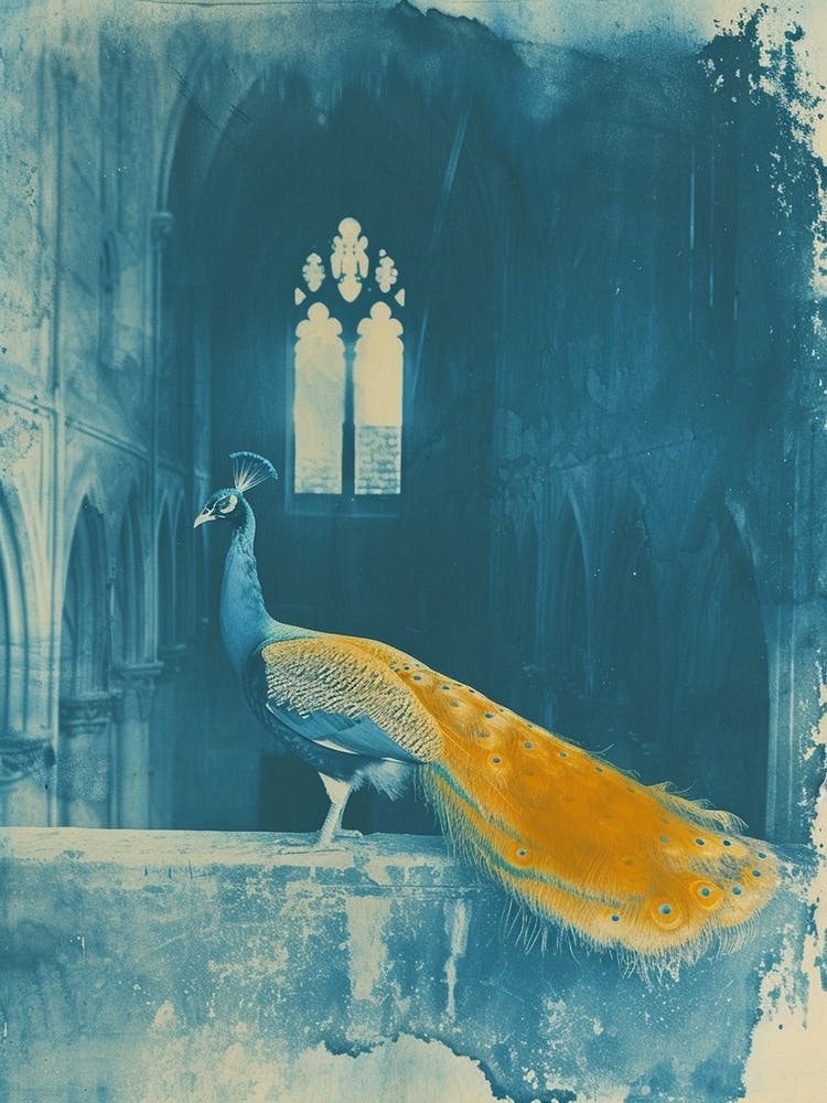 Orange & Blue Peacock In The Church Abbey 2