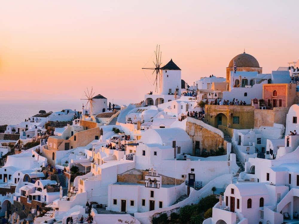 View Of Oia Traditional Cave Houses In Santorini, Greece