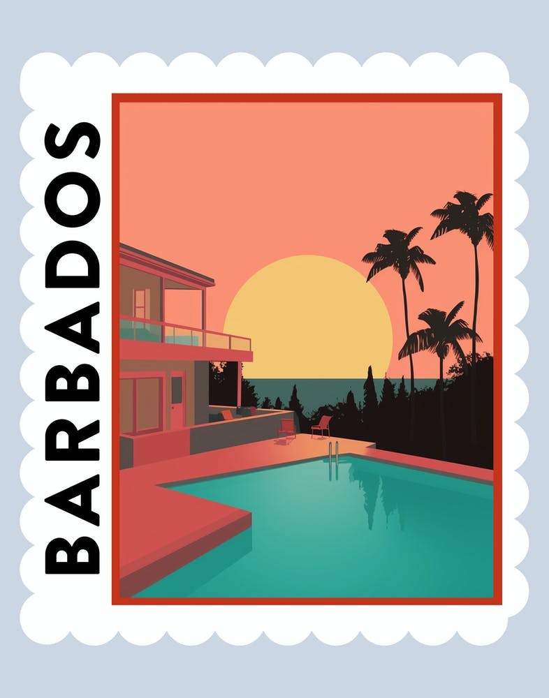 Barbados 2 Travel Stamp Poster