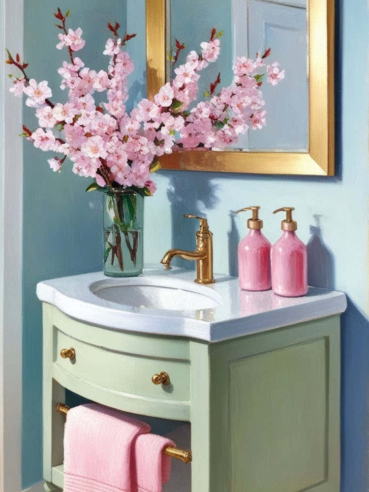 Bathroom Vanity With Cherry Blossoms