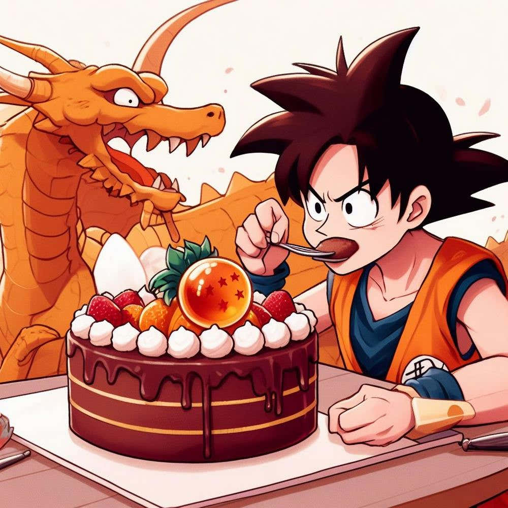 Goku trying dragon ball Cake!!