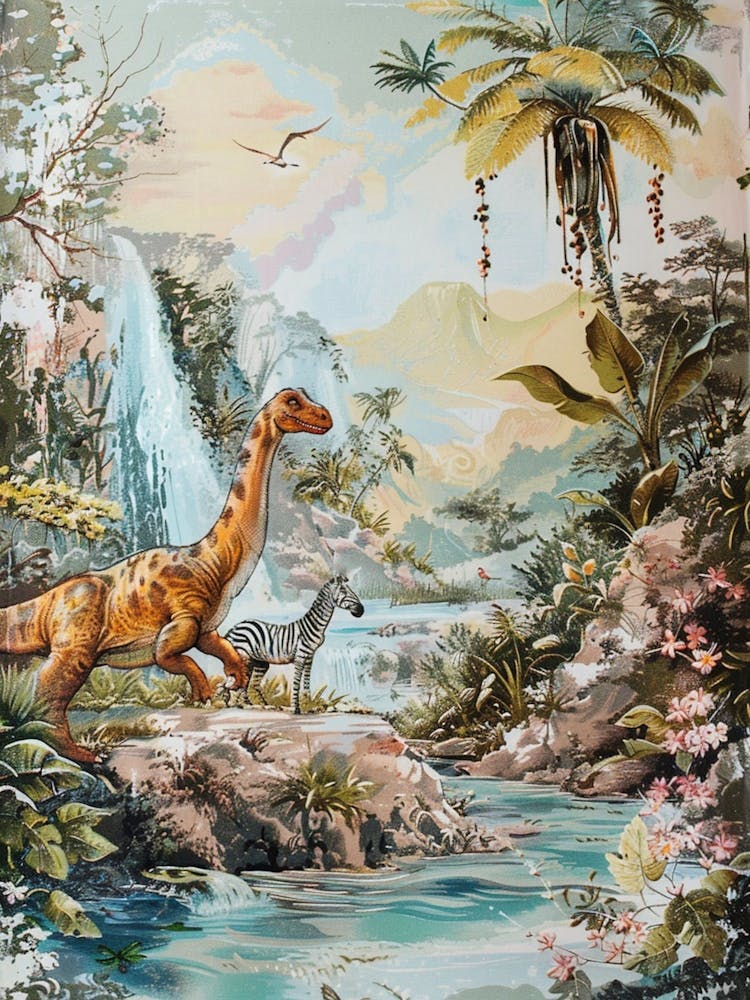 Dinosaur & Zebra Tropical Illustration