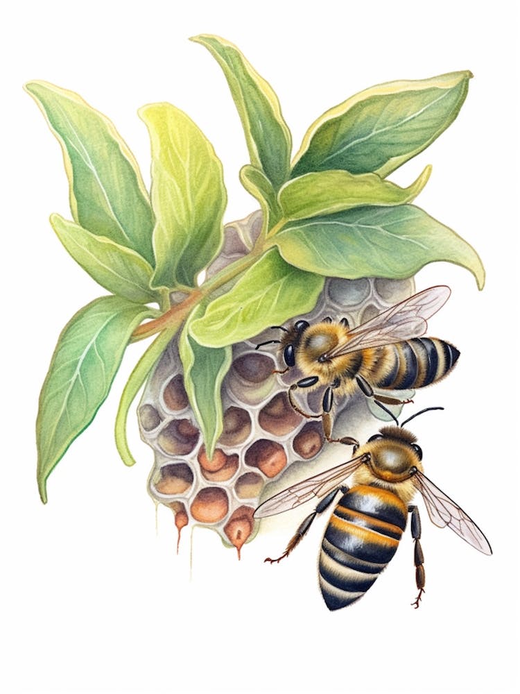 Masked Hunter Bee Beehive Watercolour Illustration 7
