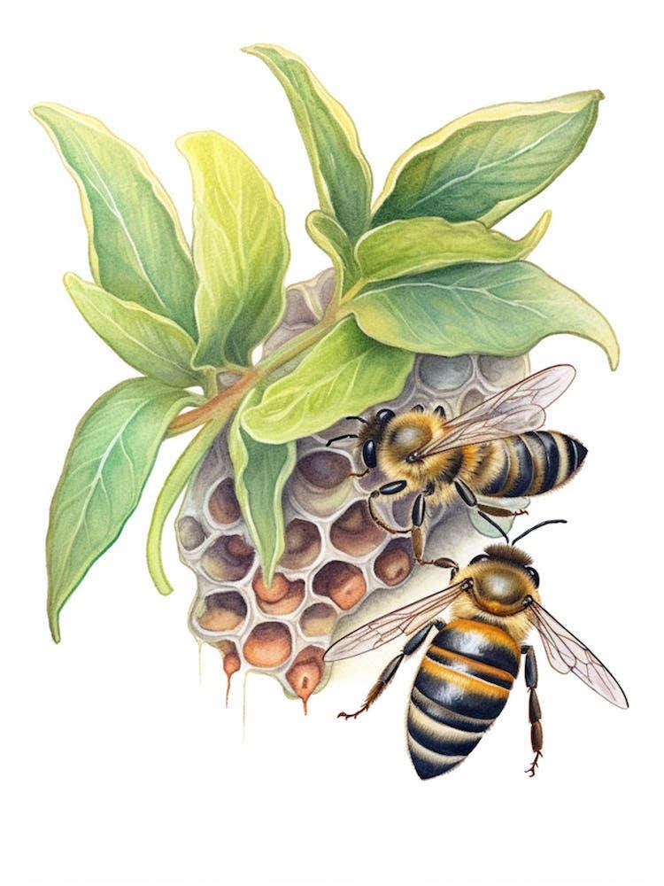Masked Hunter Bee Beehive Watercolour Illustration 7