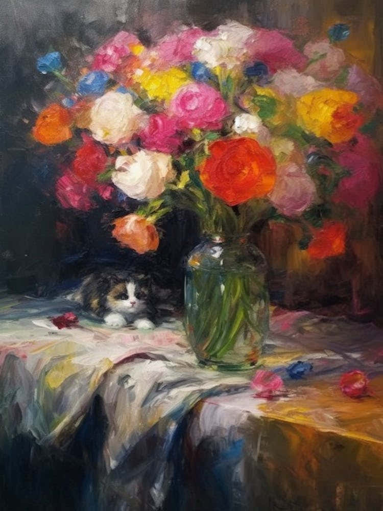 Lisianthus With A Cat 2
