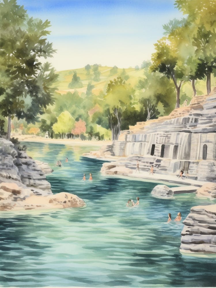 Swimming In Krka National Park Croatia Watercolour
