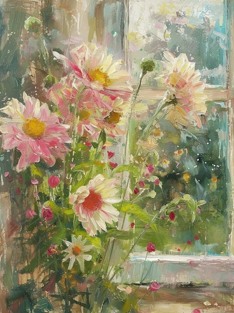 Gerbera Daisy Flowers On A Cottage Window 3