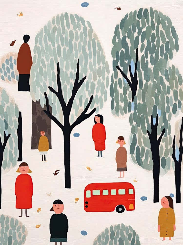 London Red Bus Scene, Tiny People And Illustration 5