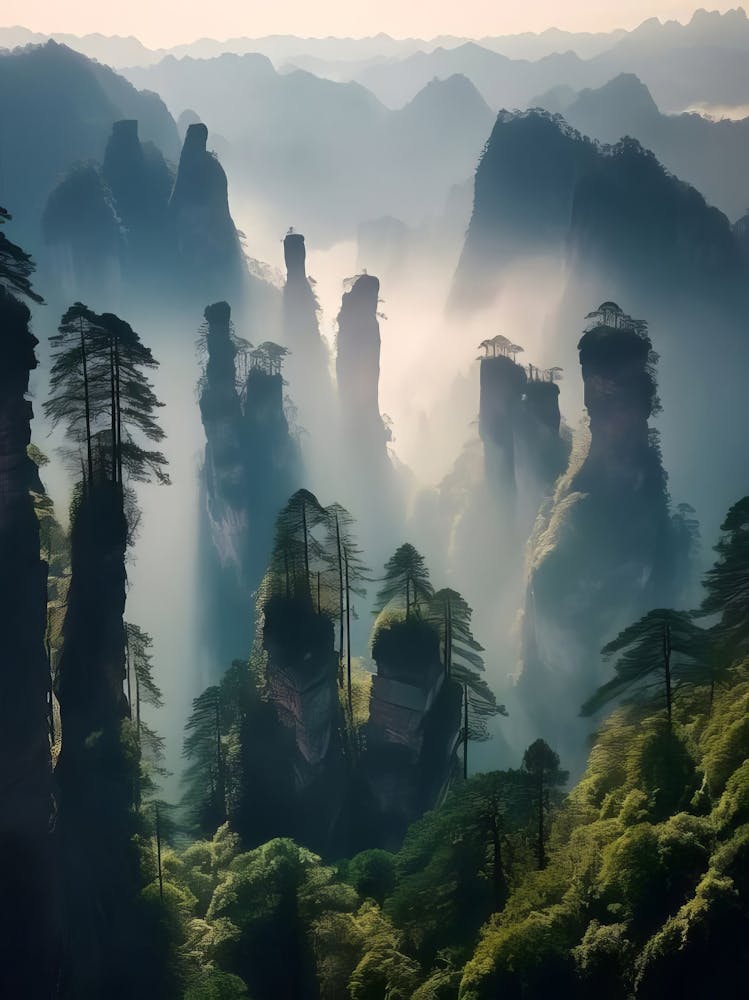 China Print China Poster China Landscape Print Mountains Poster Zhangjiajie Print National Park Tianzi Shan Mountain Print Travel Poster