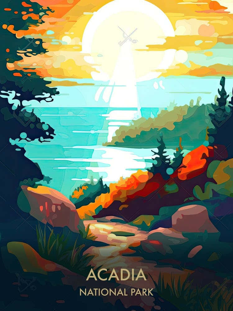 Acadia National Park Travel Poster Illustration Style 8