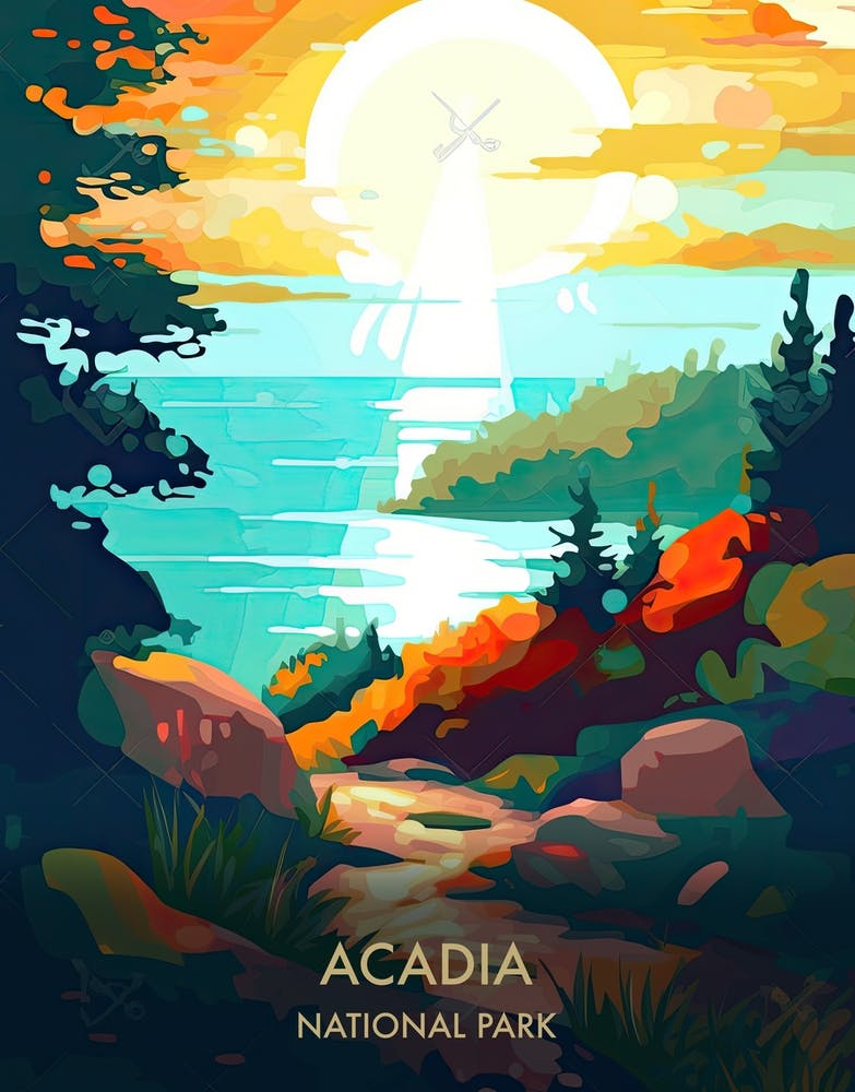 Acadia National Park Travel Poster Illustration Style 8