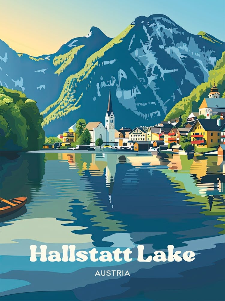 Hallstatt Lake Austria Travel Art
